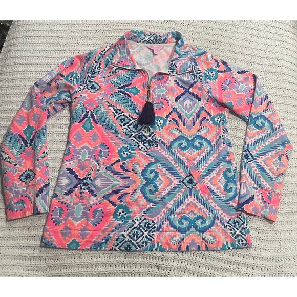 Lilly Pulitzer Solar Opposites Ikat Skipper Popover Womens Sz Medium 20600 Pink - Picture 1 of 10